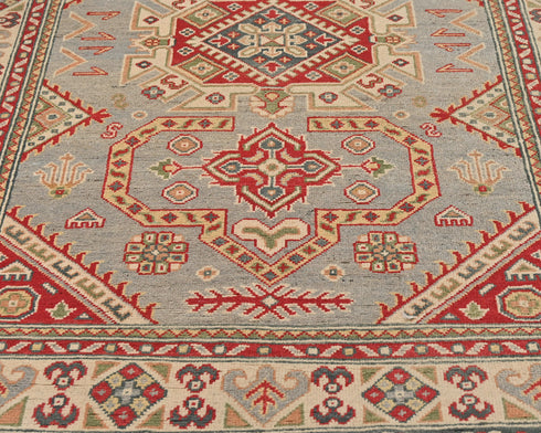 4x6 Gray Kuba Afghan Hand Knotted Wool Area Rug